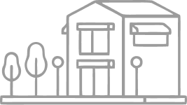Icono de una casa moderna de línea fina gris. Obra nueva Elizalde.
